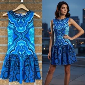 Torn By Ronny Kobo Digital Print Azure Blue Dress  XS